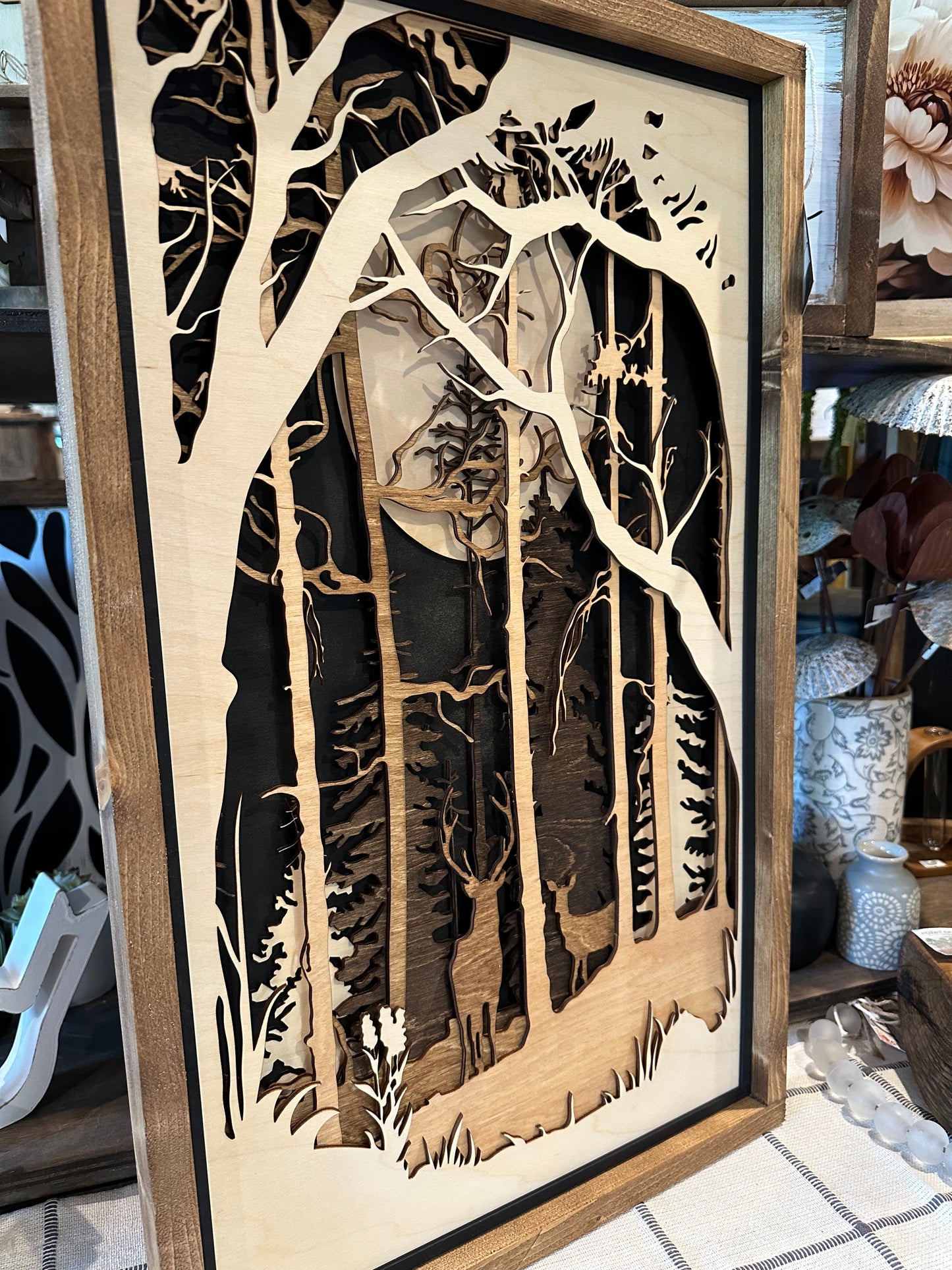 Layered Moon and deer scene