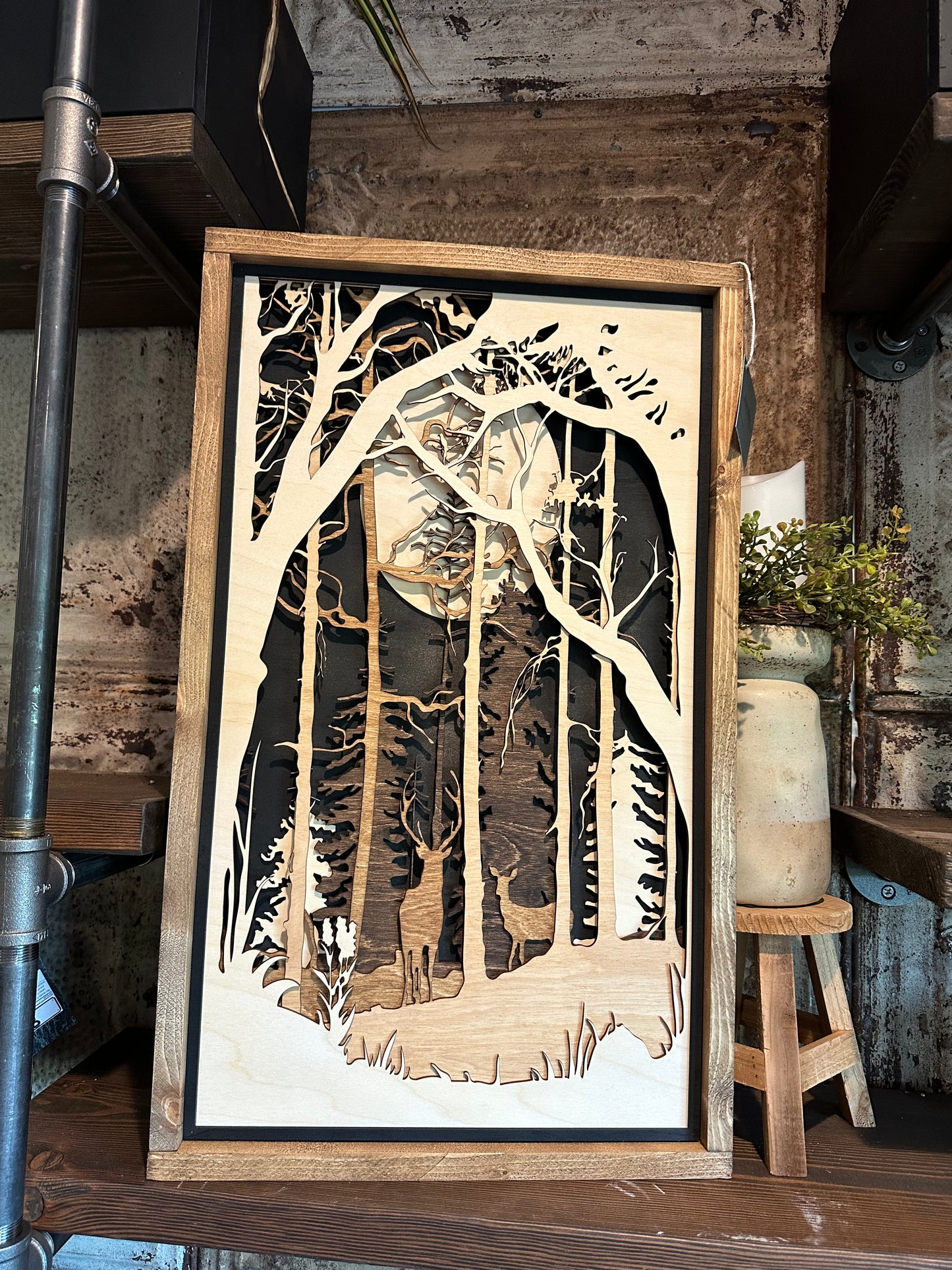 Layered Moon and deer scene